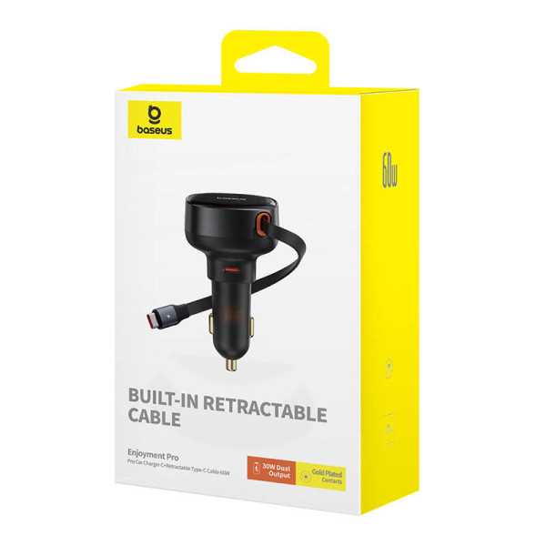 Automobilinis įkroviklis Baseus Enjoyment Pro su USB-C laidu 60 W juodas