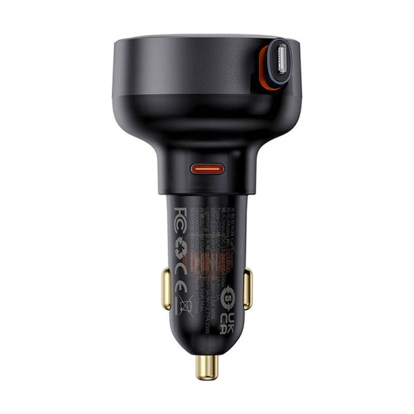 Automobilinis įkroviklis Baseus Enjoyment Pro su žaibo laidu + USB-C 55 W juodas