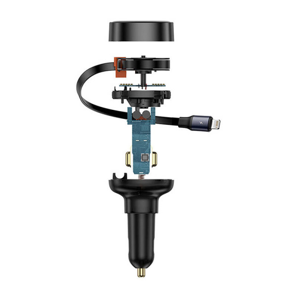 Automobilinis įkroviklis Baseus Enjoyment Pro su žaibo laidu + USB-C 55 W juodas