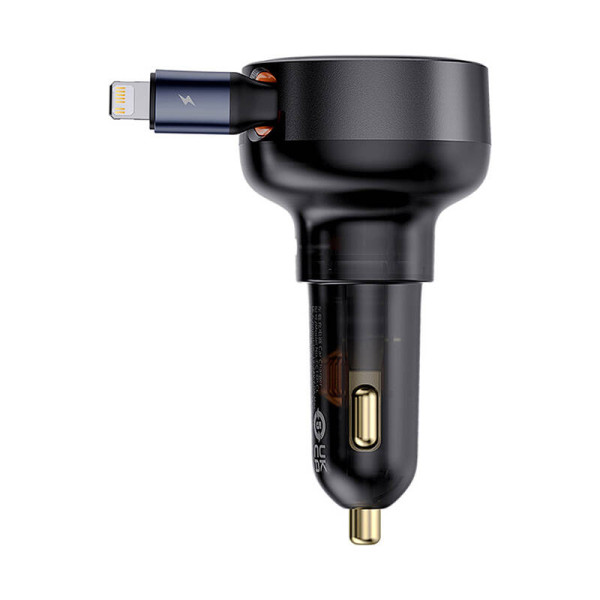 Automobilinis įkroviklis Baseus Enjoyment Pro su žaibo laidu + USB-C 55 W juodas