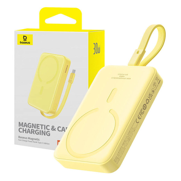 Powerbank Baseus Magnetic Mini 10000mAh 30W MagSafe geltona