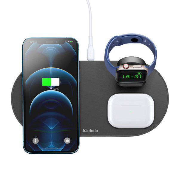 Belaidis įkroviklis Mcdodo CH-7061 3 in 1 15W mobilusis / TWS / Apple laikrodis juodas