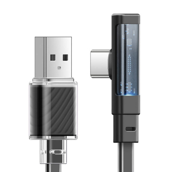 Kabelis iš USB-C į USB-C Mcdodo CA-3423 90 laipsnių 18 m su šviesos diodu juodas