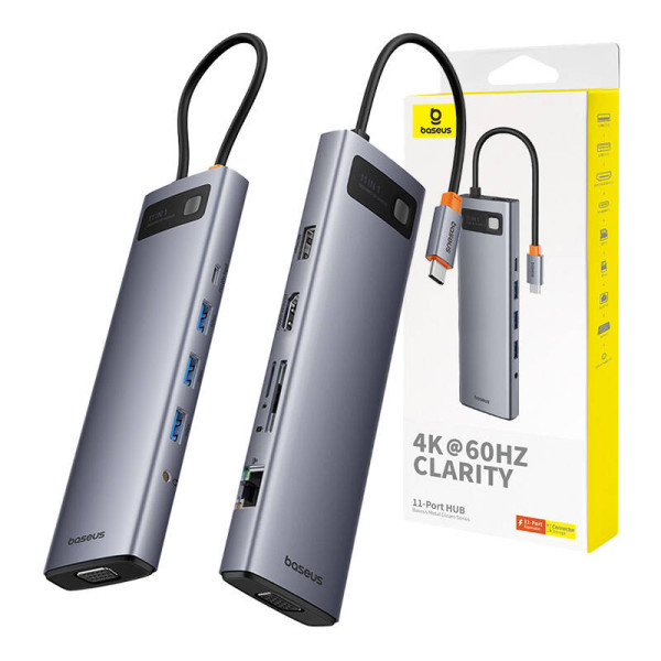 Hub 11in1 Baseus StarJoy Metal Glam Series USB-C prie HDMI + VGA + 3 x USB 30 + USB 20 + USB-C PD + RJ45 + SD/TF +35