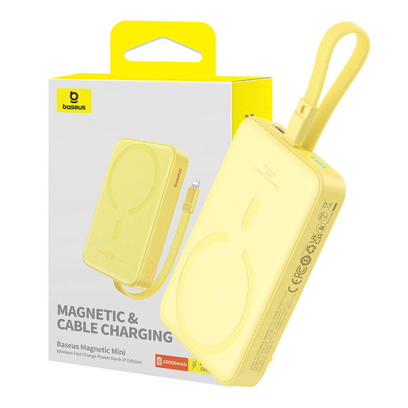 Powerbank Baseus Magnetic Mini 10000mAh USB-C 20W MagSafe geltona Powerbank Baseus Magnetic Mini 10000mAh USB-C 20W MagSafe geltona