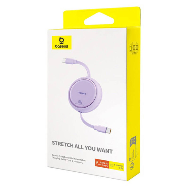 Laidas iš USB-C į USB-C Baseus Free2Draw PD 100 W 1 m violetinė