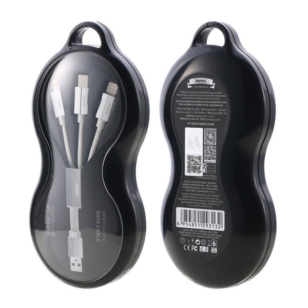 USB kabelis 3in1 Remax Kerolla 1m baltas