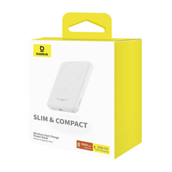 Magnetinis Mini Powerbank Baseus 5000mAh USB-C 20W balta