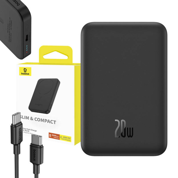 Magnetinis Mini Powerbank Baseus 5000mAh USB-C 20W juodas