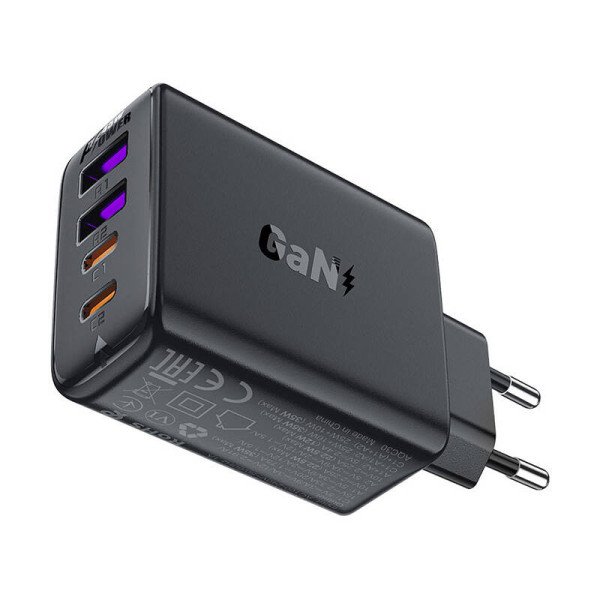 Sieninis įkroviklis Acefast A61 GaN 2xUSB-A 2xUSB-C PD45W EU juodas