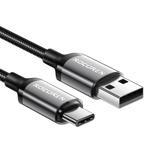 Greito įkrovimo laidas Rocoren USB-A į USB-C Retro Series 1m 3A pilkas