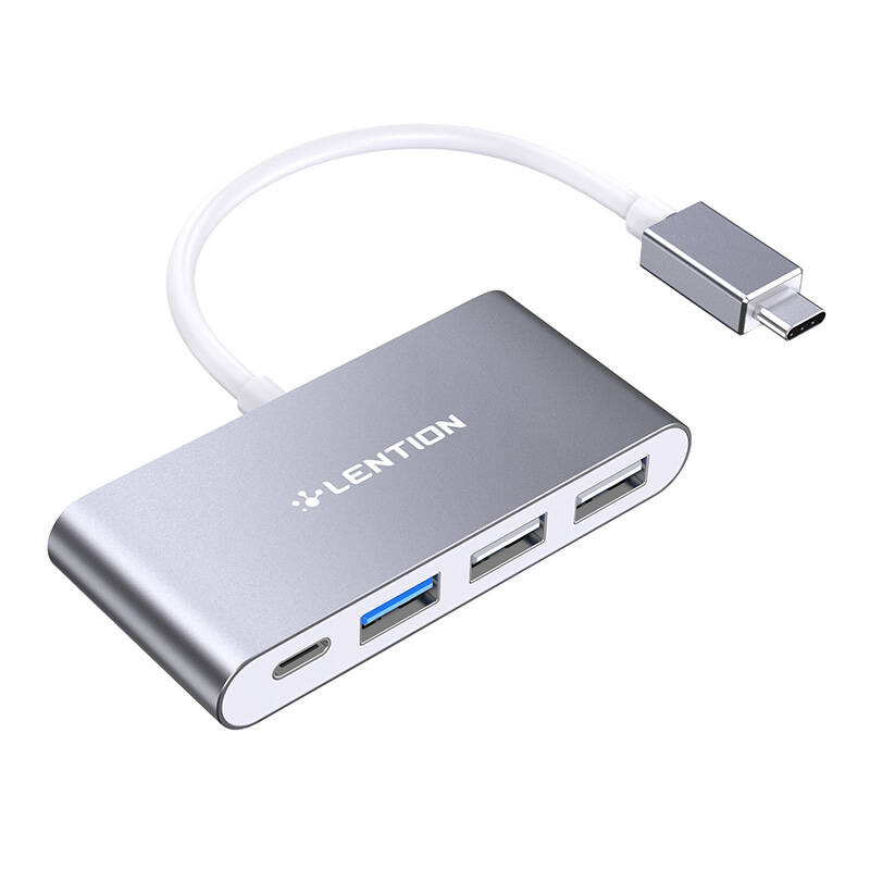 Lention 4in1 Hub USB-C į USB 30 + 2x USB 20 + USB-C pilka Lention 4in1 Hub USB-C į USB 30 + 2x USB 20 + USB-C pilka