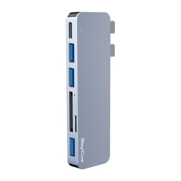 Hub 6w2 RayCue 2x USB-C do Thunderbolt 3 + 3x USB-A 30 5Gbps + SD/TF 20 szary