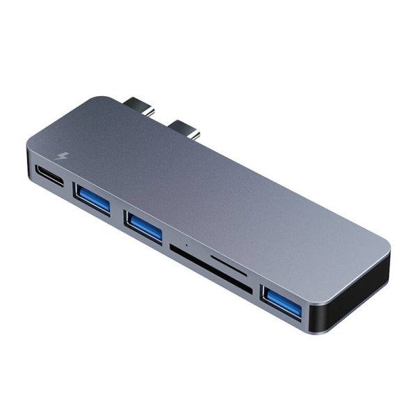 Hub 6w2 RayCue 2x USB-C do Thunderbolt 3 + 3x USB-A 30 5Gbps + SD/TF 20 szary