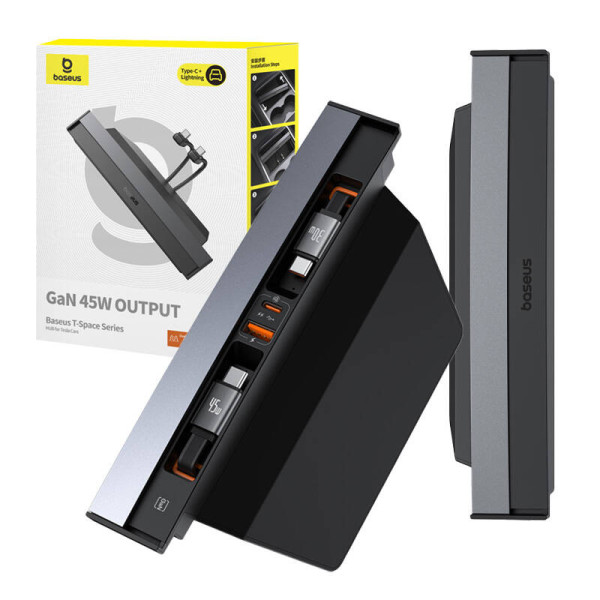 Hub Baseus T-Space su USB-C į USB-C laidais skirtais Tesla automobiliams juodas