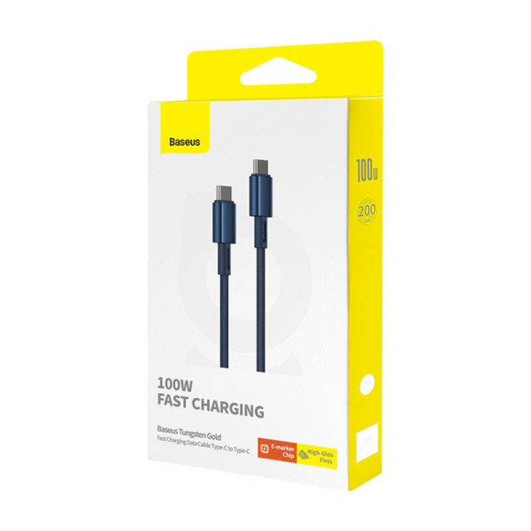 Laidas iš USB-C į USB-C Baseus Tungsten Gold 100 W 2 m mėlynas