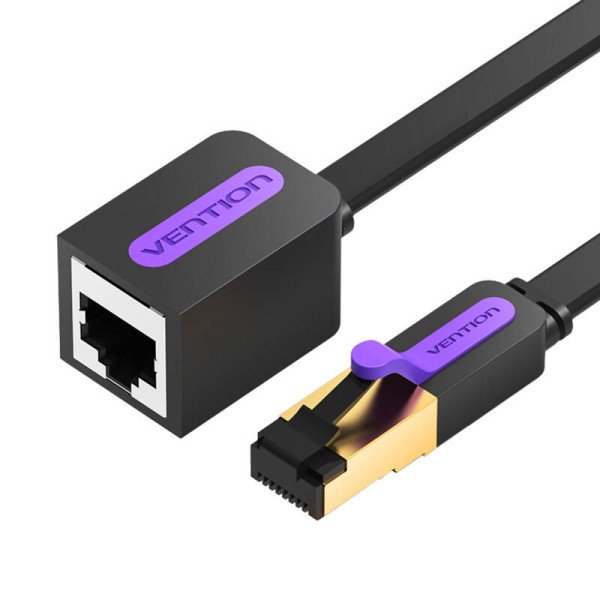 Plokščias tinklo kabelio plėtinys CAT7 ventiliacija ICBBH RJ45 Ethernet 10Gbps 2m juodas