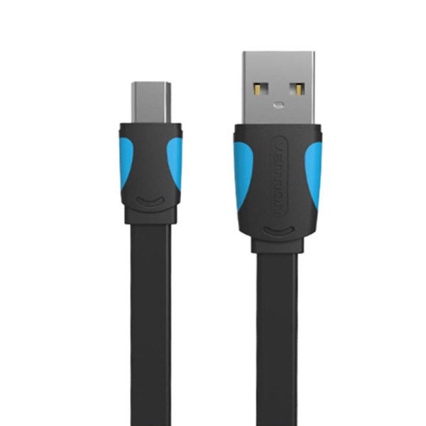 Plokščias USB 20 A iki Mini 5 kontaktų ventiliacijos VAS-A14-B050 kabelis 2A 05 m juodas