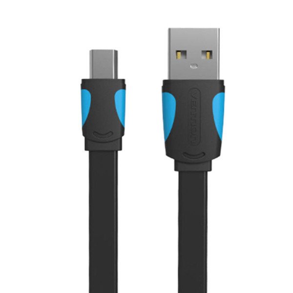 Plokščias USB 20 A iki Mini 5 kontaktų ventiliacijos VAS-A14-B100 kabelis 2A 1 m juodas