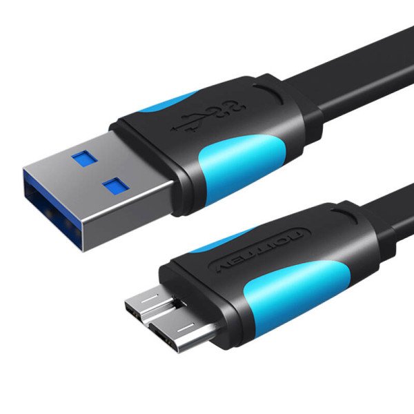 Plokščias USB 30 A iki Micro-B laidas Ventiliacija VAS-A12-B025 025 m juoda