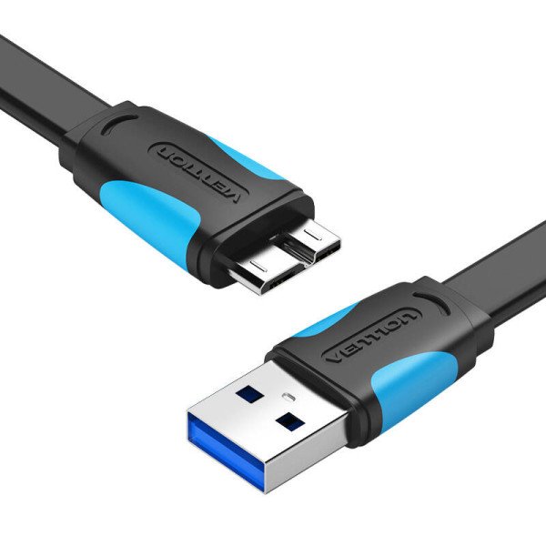 Plokščias USB 30 A iki Micro-B laidas Ventiliacija VAS-A12-B025 025 m juoda