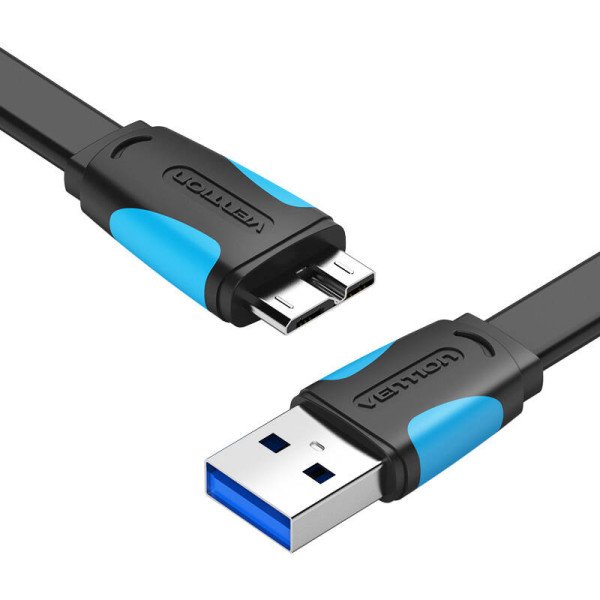 Plokščias USB 30 A iki Micro-B laidas Ventiliacija VAS-A12-B050 05 m juoda