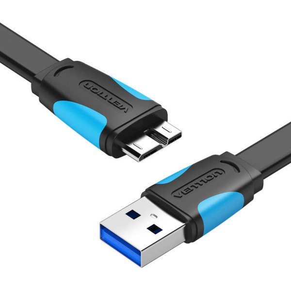 Plokščias USB 30 A iki Micro-B laidas Ventiliacija VAS-A12-B100 1m juoda