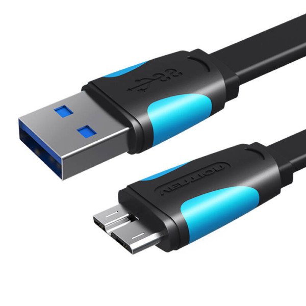 Plokščias USB 30 A iki Micro-B laidas Ventiliacija VAS-A12-B200 2m juoda