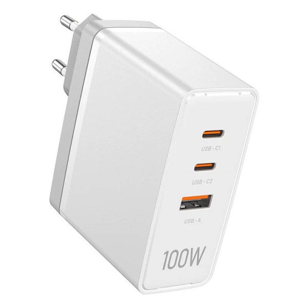 Sieninis įkroviklis ventiliacija FEGW0-EU 2xUSB-C USB-A 100W/100W/30W GaN balta