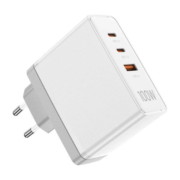 Sieninis įkroviklis ventiliacija FEGW0-EU 2xUSB-C USB-A 100W/100W/30W GaN balta