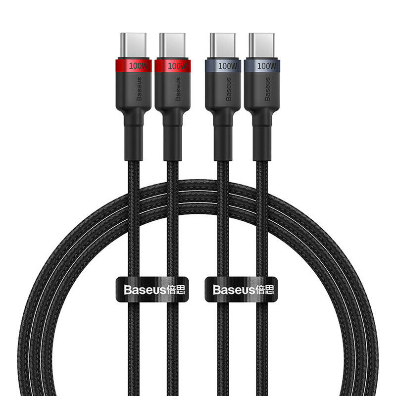 Kabelis Baseus Cafule USB-C į USB-C 100W 1m 2 vnt raudona juoda pilka juoda Kabelis Baseus Cafule USB-C į USB-C 100W 1m 2 vnt raudona juoda pilka juoda