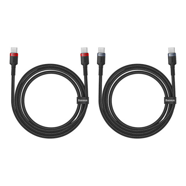 Kabelis Baseus Cafule USB-C į USB-C 100W 1m 2 vnt raudona juoda pilka juoda