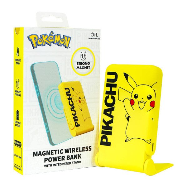 Magnetinis maitinimo blokas OTL 5000 mAh USB-C 15W Pokemon Pikatchu su stovu geltona