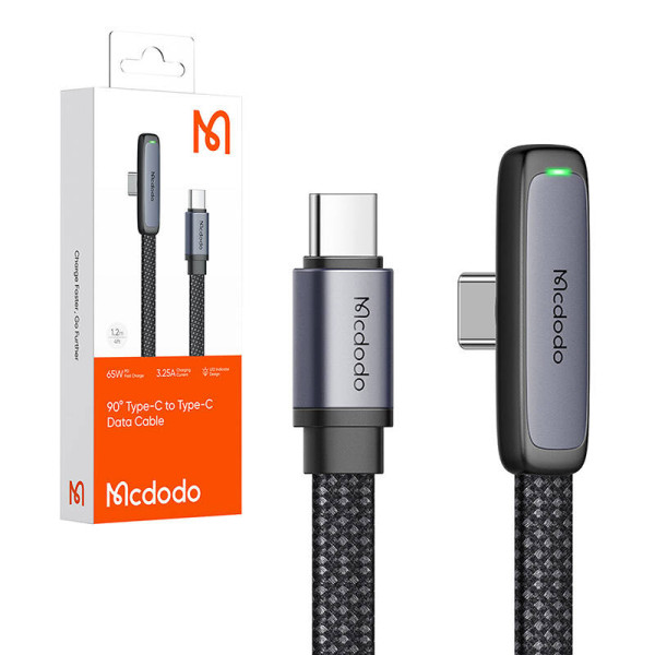 90 laipsnių kabelis USB-C į USB-C Mcdodo CA-3360 65 W 12 m juodas