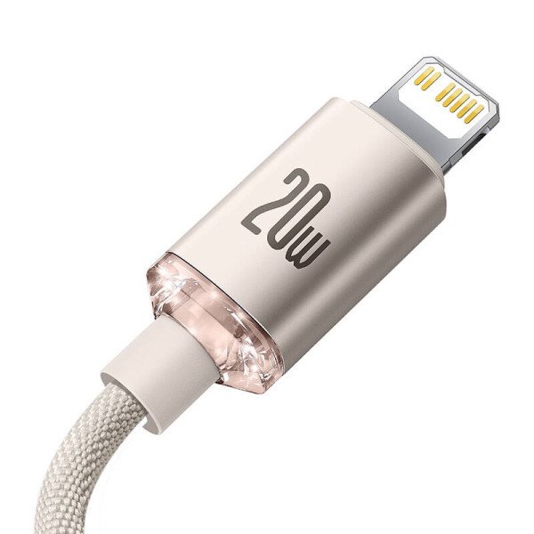 Baseus Crystal Shine USB-C prie IP kabelis 20W 2m rožinis