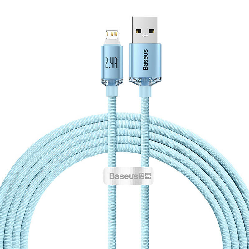 Baseus Crystal Shine USB laidas skirtas iP 24A 2m mėlynas Baseus Crystal Shine USB laidas skirtas iP 24A 2m mėlynas
