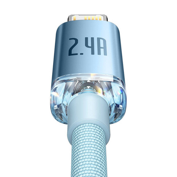 Baseus Crystal Shine USB laidas skirtas iP 24A 2m mėlynas