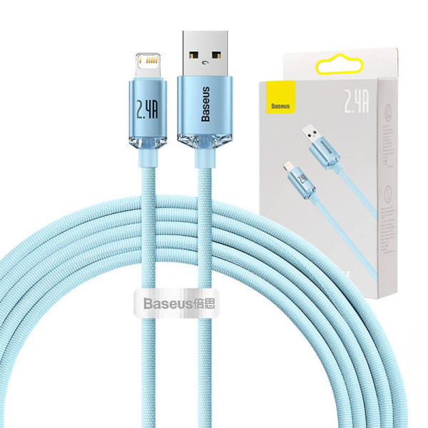 Baseus Crystal Shine USB laidas skirtas iP 24A 2m mėlynas
