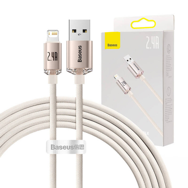 Baseus Crystal Shine USB laidas skirtas iP 24A 2m rožinis