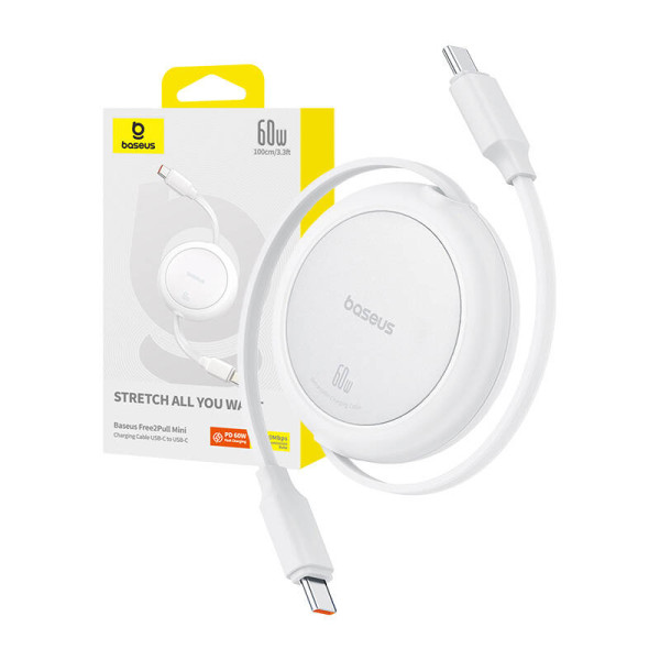 Baseus Free2Pull Mini USB-C į USB-C USB laidas 60 W 1 balta
