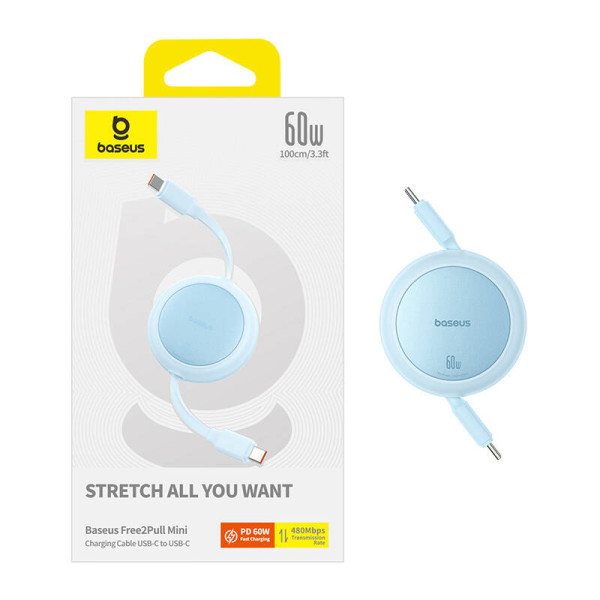 Baseus Free2Pull Mini USB-C į USB-C 60 W USB laidas 1 m mėlynas