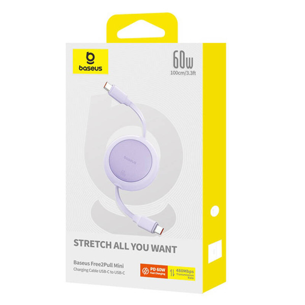 Baseus Free2Pull Mini USB-C į USB-C 60 W USB laidas 1 m violetinė