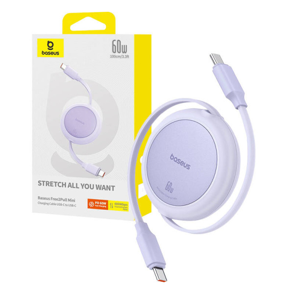 Baseus Free2Pull Mini USB-C į USB-C 60 W USB laidas 1 m violetinė
