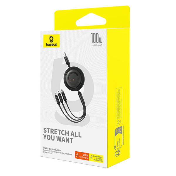 „Trys viename“ „Baseus Free2Draw“ USB į M+L+C 100 W laidas 11 m juodas
