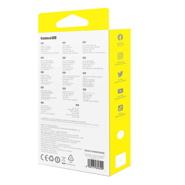 Trys viename „Baseus Free2Draw“ USB į M+L+C 100 W laidas 11 m baltas