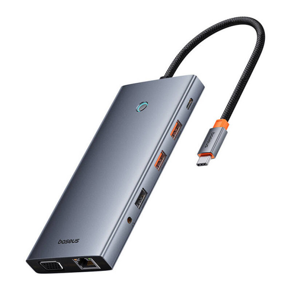 Hub 13in1 Baseus PortalJoy USB-C prie HDMI+DP+VGA+C+USB+PD+RJ45+SD/TF+35 mm pilka