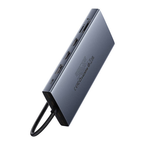 Hub 13in1 Baseus PortalJoy USB-C prie HDMI+DP+VGA+C+USB+PD+RJ45+SD/TF+35 mm pilka