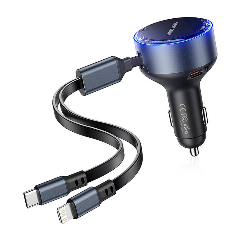 Vention FFOB0 USB-C automobilinis įkroviklis + USB-C/Lightning 30W laidas Vention FFOB0 USB-C automobilinis įkroviklis + USB-C/Lightning 30W laidas