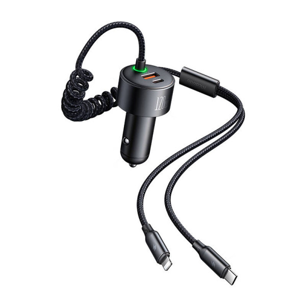 „McDodo CC-0370“ automobilių įkroviklis USB-C „Lightning“ 120 W ištraukiami kabeliai