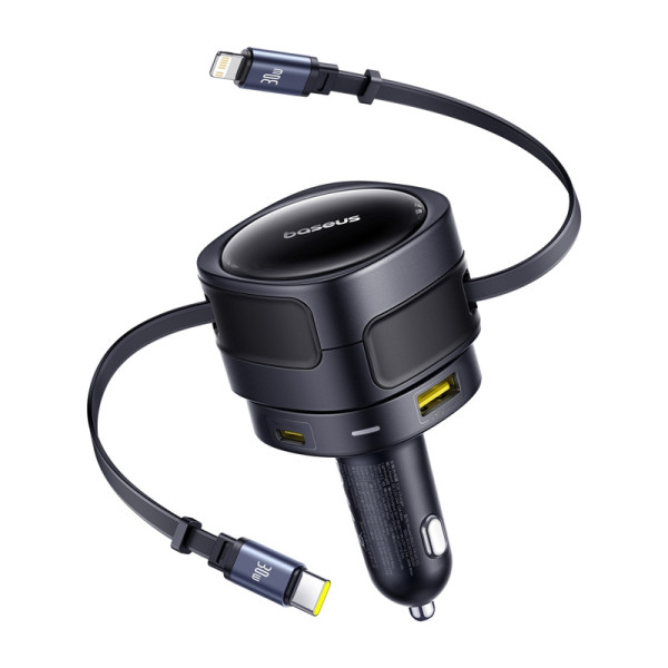 „BaseUS“ malonumas Maksimalus automobilių įkroviklis su USB-C+„Lightning Cables“ ir „USB-A+USB-C“ prievada